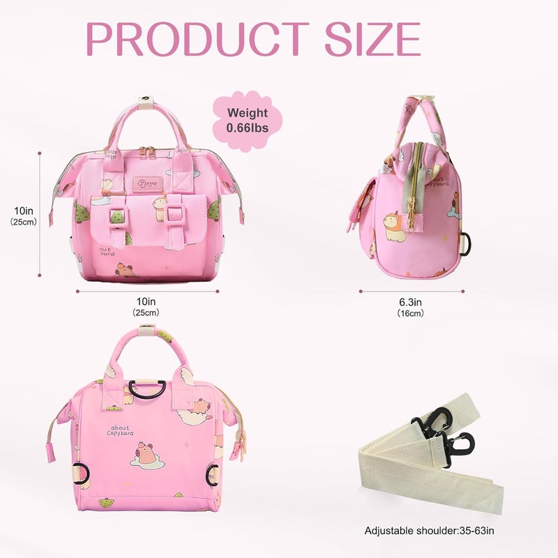 Mozzilog Small Diaper Bag Crossbody Backpack, 4 in 1 Mini Travel Mommy Tote w/Shoulder for Stroller, Small Toddler Daiper Tote with Insulated Pockets, Compact Baby Bag for Mom (Pink Animal) - Image 5